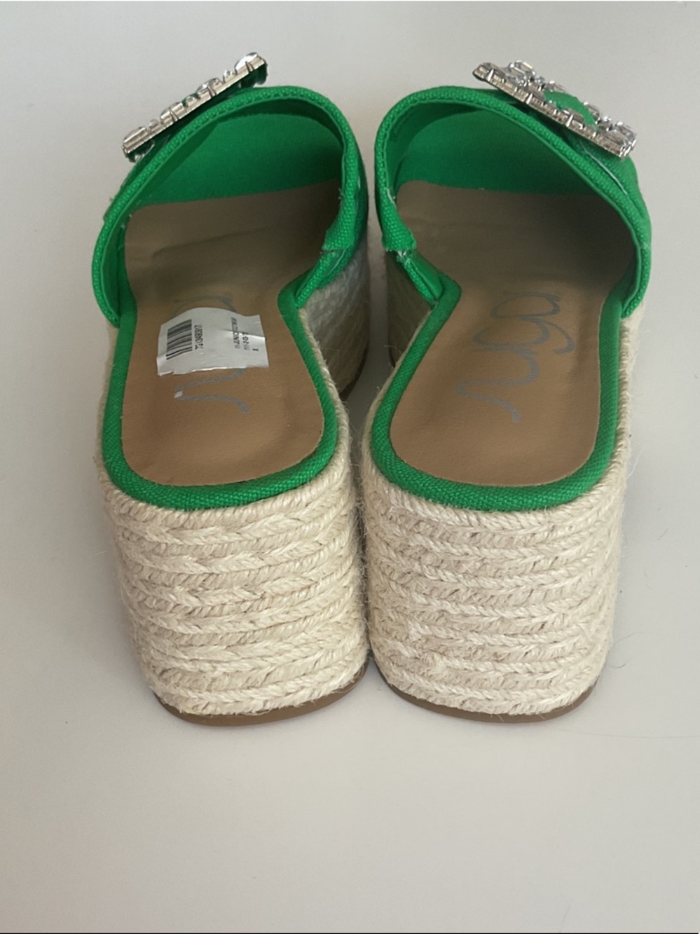 Sugar Embellished Green Espadrille Wedge Sandals NWT Sz 7 - Picture 4 of 10
